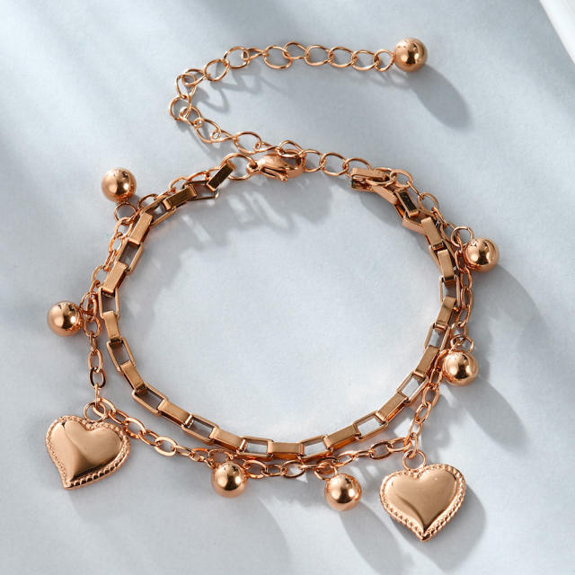 Double-layer love heart bracelet chain