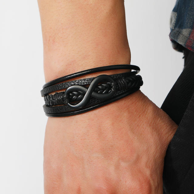 Infinity buckle layer PU bracelet for men