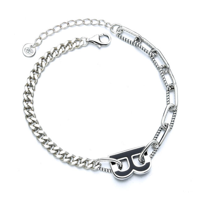 Letter B S925 sterling silver chain bracelet