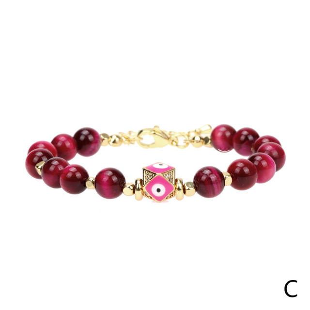 Enamel evil eye crystal beads bracelet