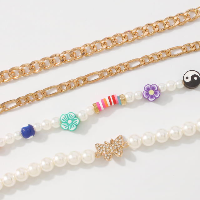 Butterfly pearl bracelet set