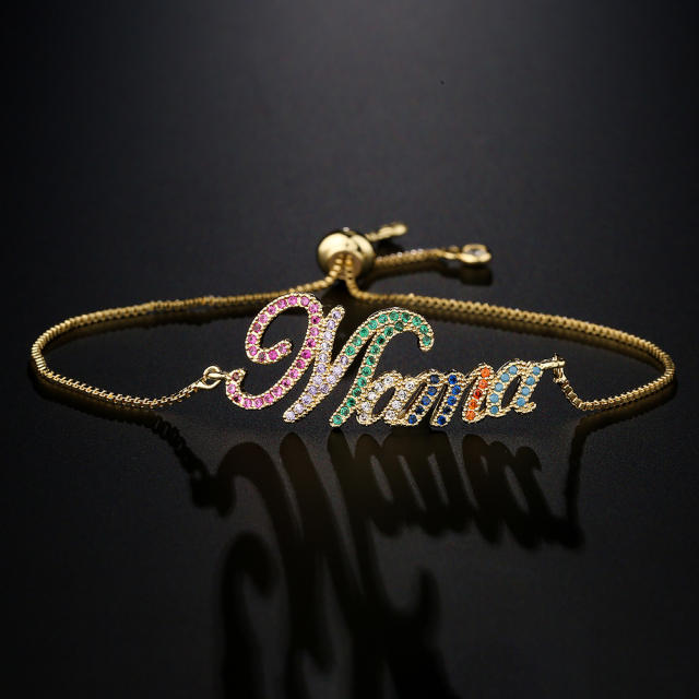 Rainbow cz mama letter slide bracelet