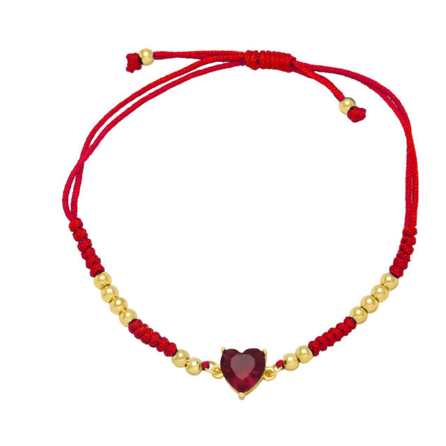 Boho colorful heart cubic zircon braided string bracelet