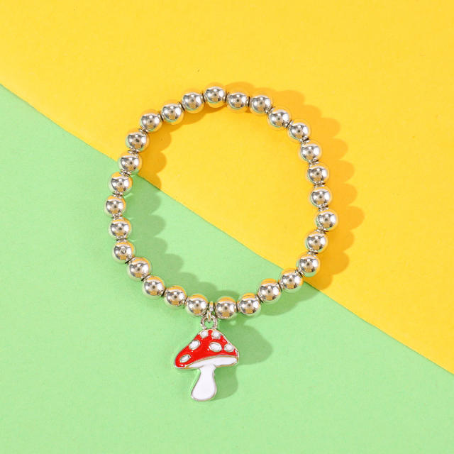 Enamel animal mushroom charm kids beaded bracelet