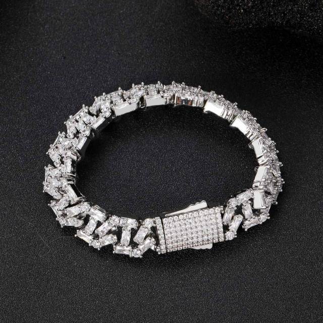 Luxury full of cubic zircon mens cuban link chain bracelet