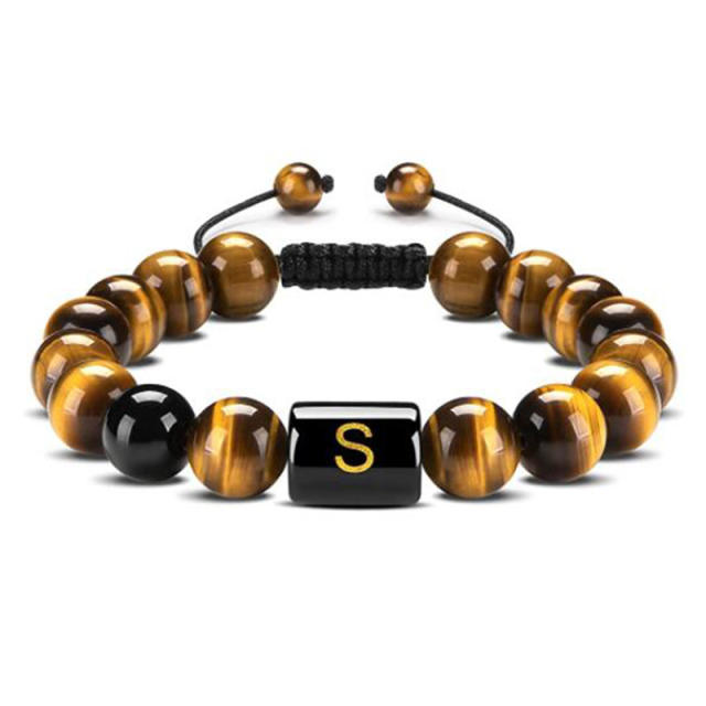 10MM tiger eye stone Initial letter bead bracelet