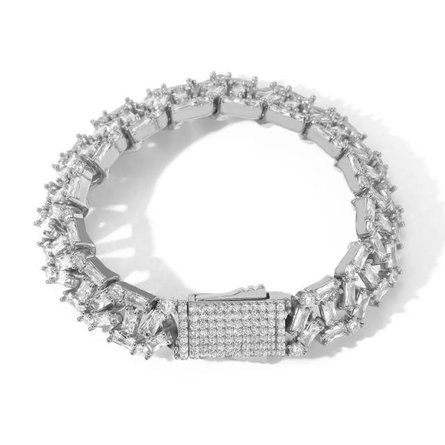 Luxury full of cubic zircon mens cuban link chain bracelet
