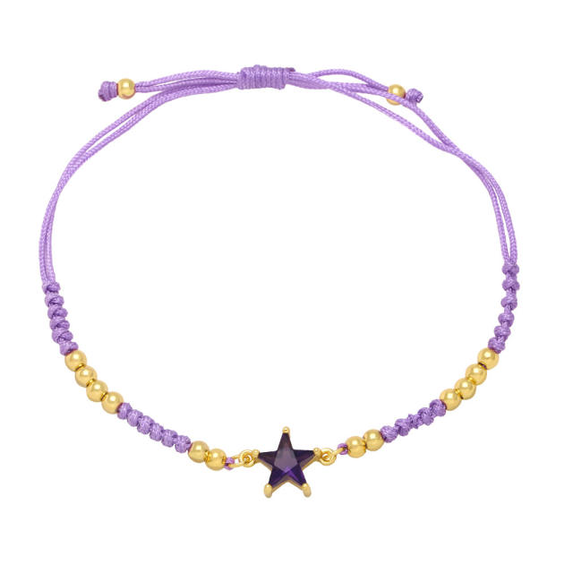 Colorful cubic zircon star braided string bracelet