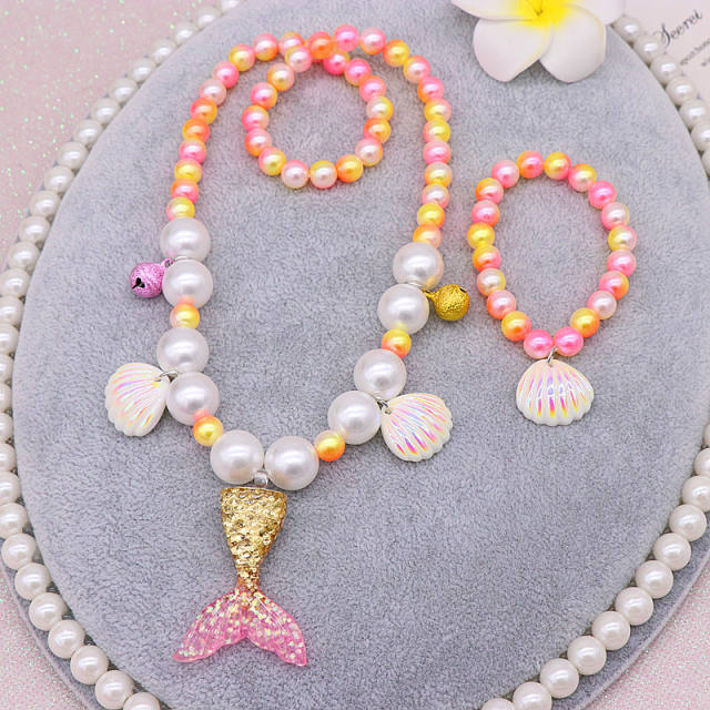 Mermaid tail girls' pearl necklace set