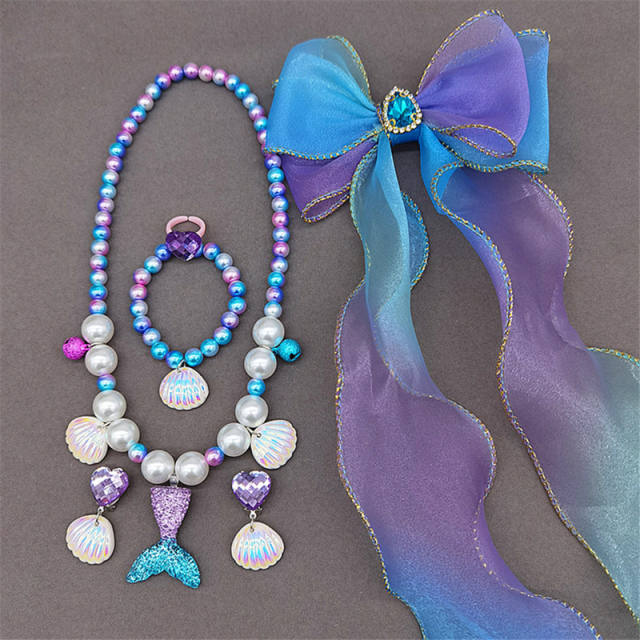 Mermaid tail girls' pearl necklace set