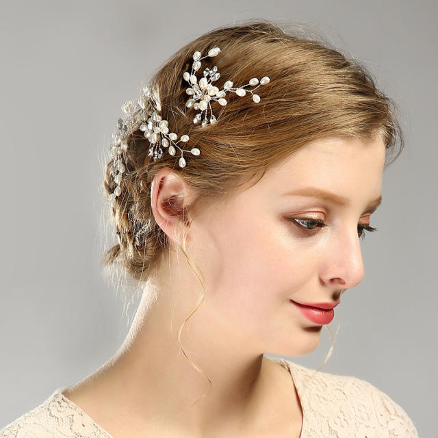 Pearl CZ bridal hairpins