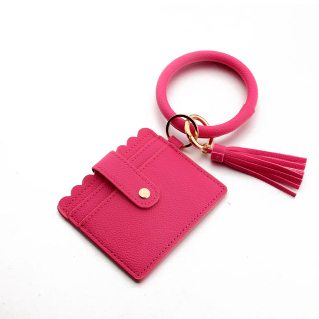 PU tassel bracelet card holder keychain