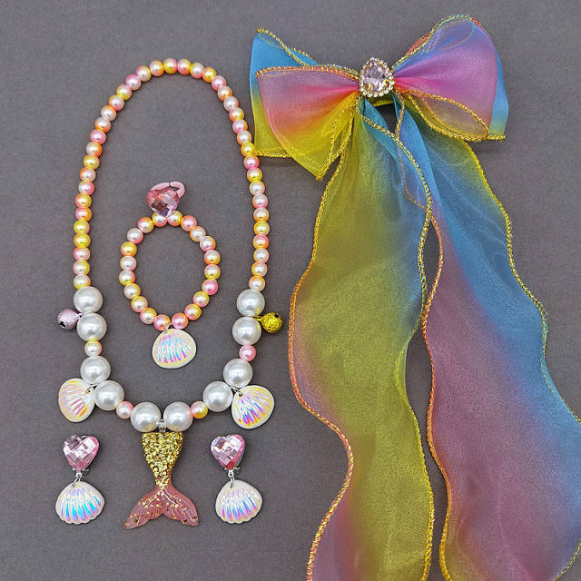 Mermaid tail girls' pearl necklace set