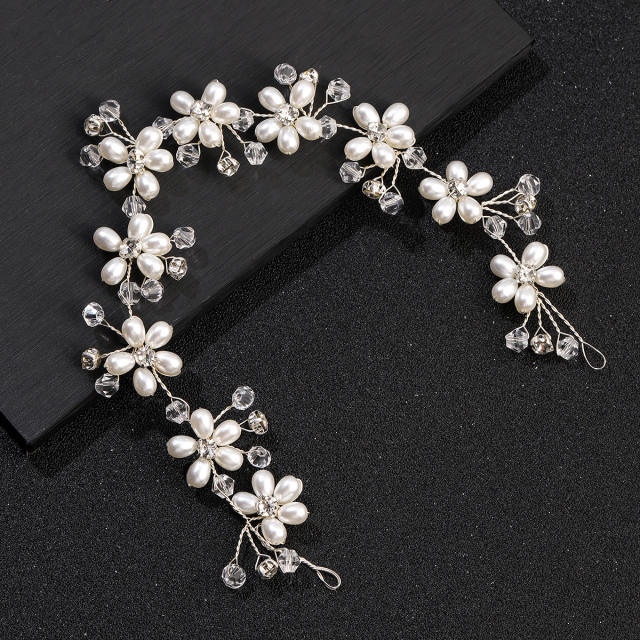 Pearl crystal beaded flower bridal hair vines