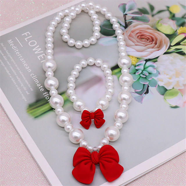 Cute bow faux pearl children jewelry set