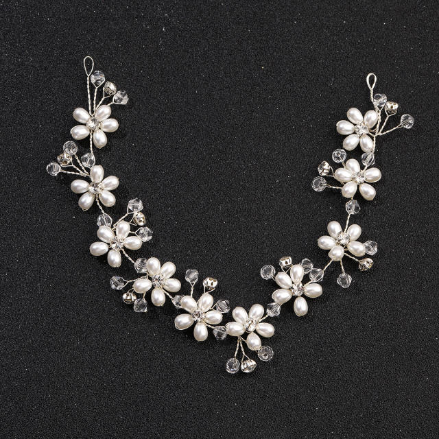 Pearl crystal beaded flower bridal hair vines