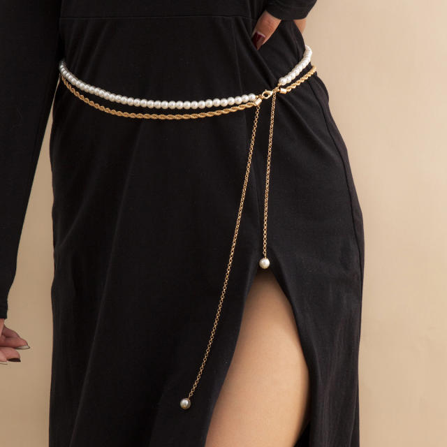 Vintage faux pearl layer waist chain