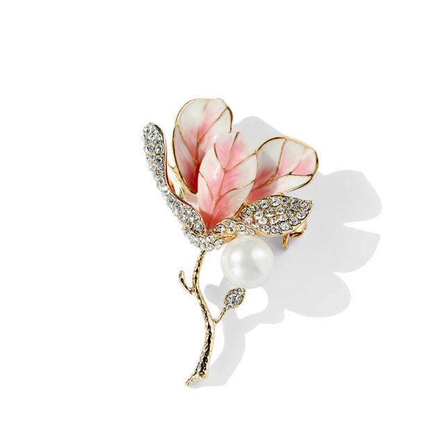 Chinese style enamel hibiscus pearl brooch