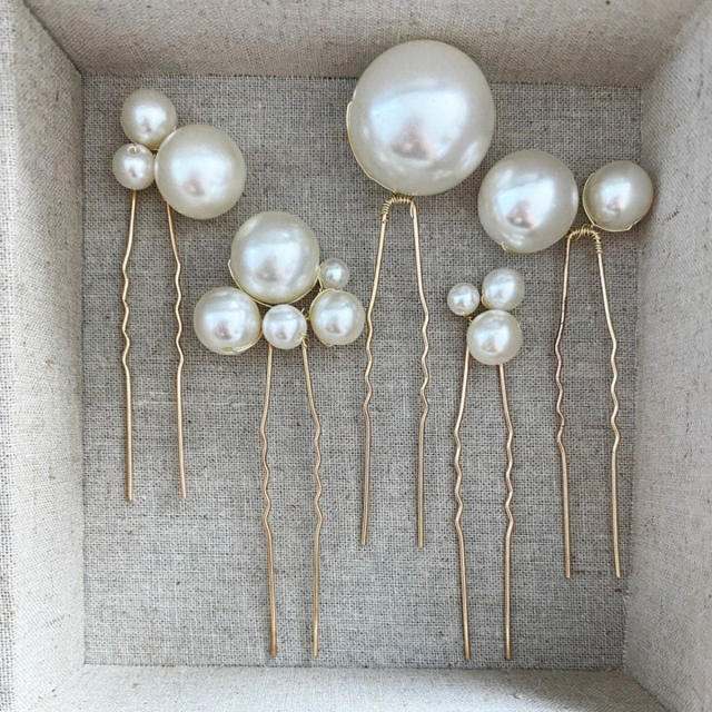 Pearl beaded U shape bridal hairpins 5pcs set