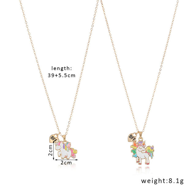 Unicorn pendant BFF necklace set for kids