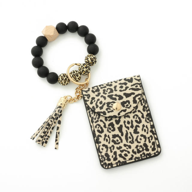 PU leather bracelet tassel card holder keychain