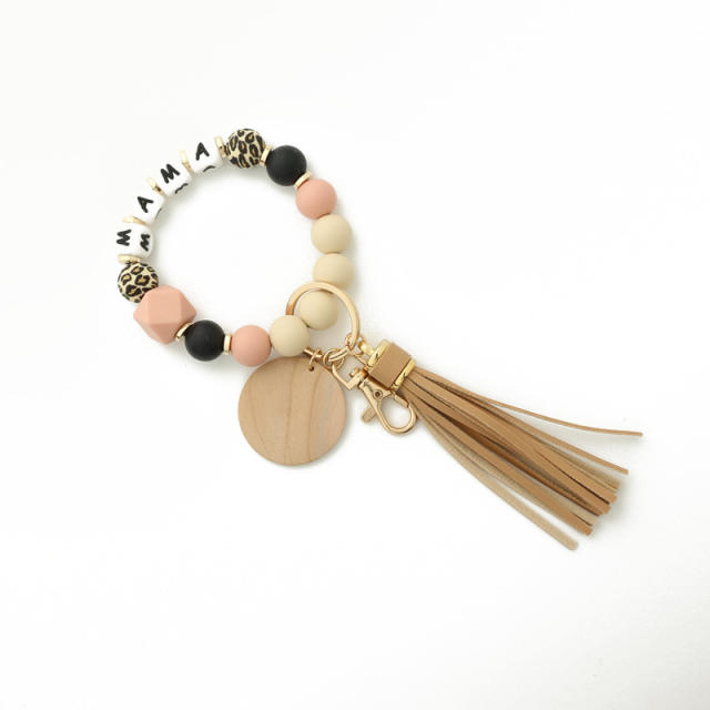 MAMA bead bracelet tassel keychain