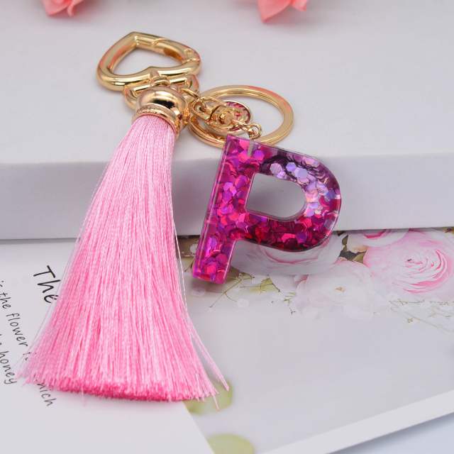 Pink sequins long tassel keychain
