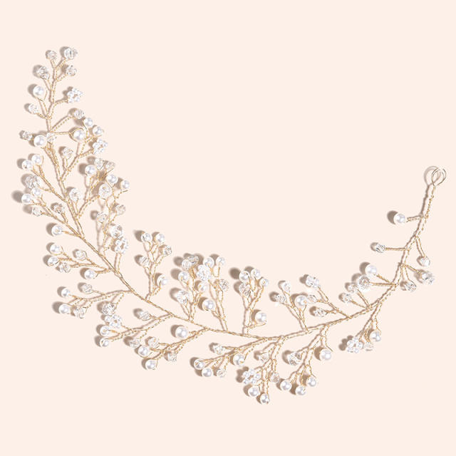 Pearl crystal beaded bridal hair vines