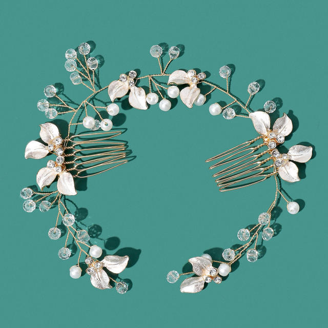 Pearl crystal beaded hair vines