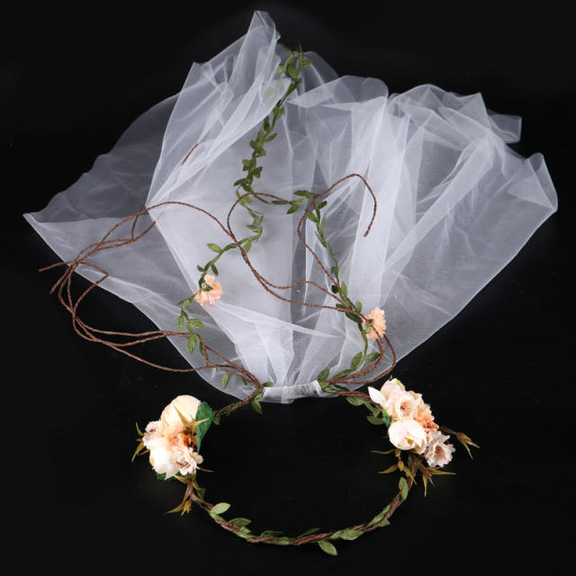 Bridal Flower crown headband with veil