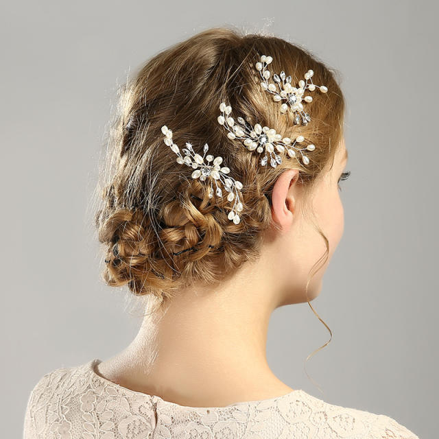 Pearl CZ bridal hairpins