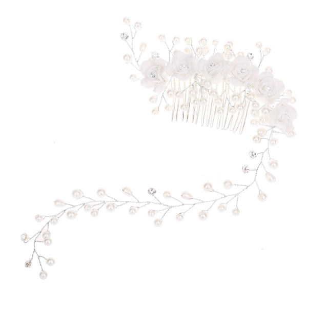 Korean bridal handmade pearl flower hair comb
