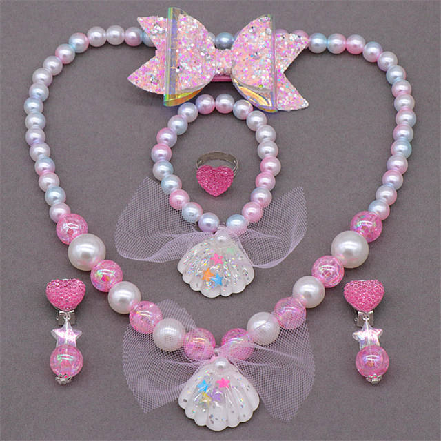 Mermaid shell imitation pearl jewelry set for kids