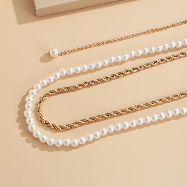 Vintage faux pearl layer waist chain