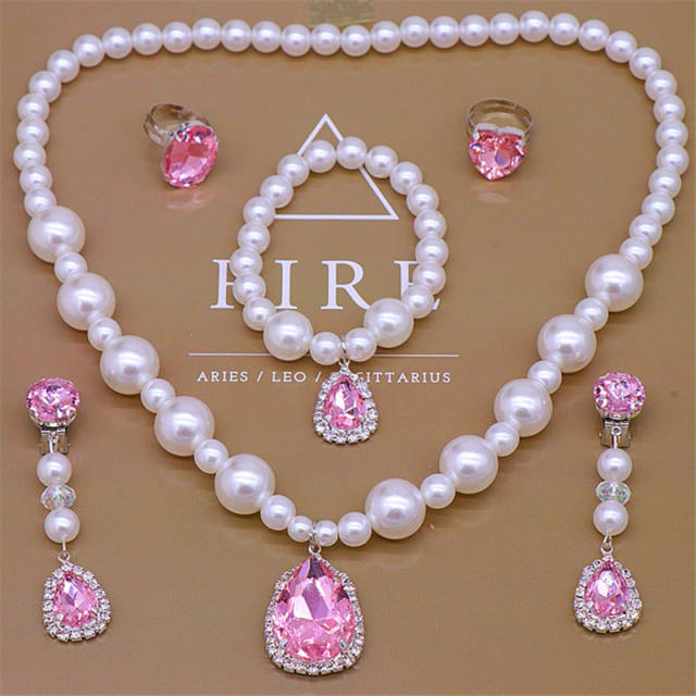 Faux pearl drop pendant jewelry set for kids