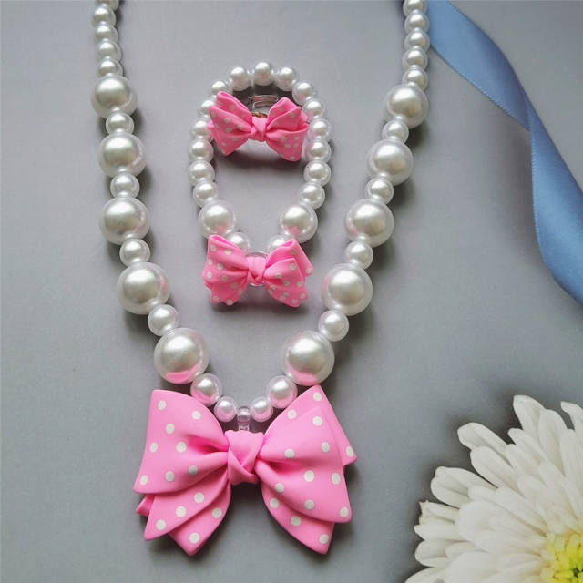 Polka dots bow beaded jewelry set for kids