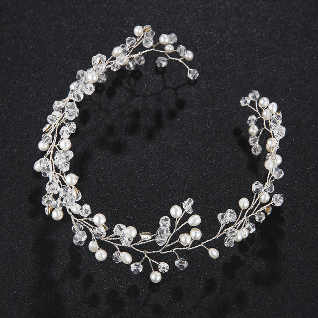 Pearl crystal beaded bridal hair vines