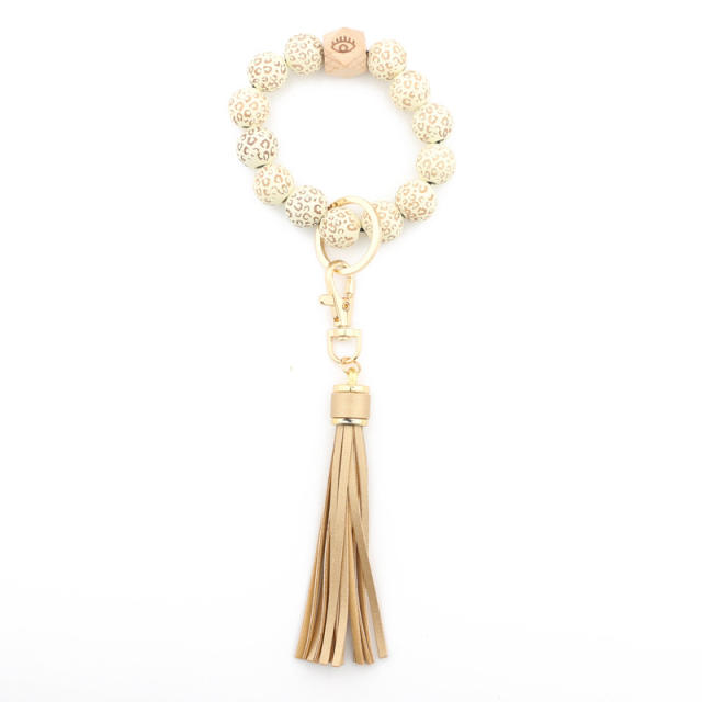 PU tassel beads bracelet keychain