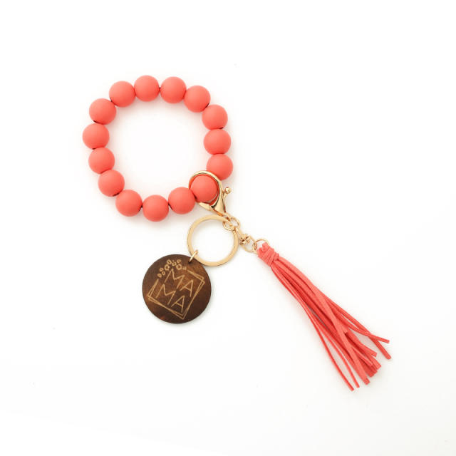 MAMA PU tassel beads bracelet keychain