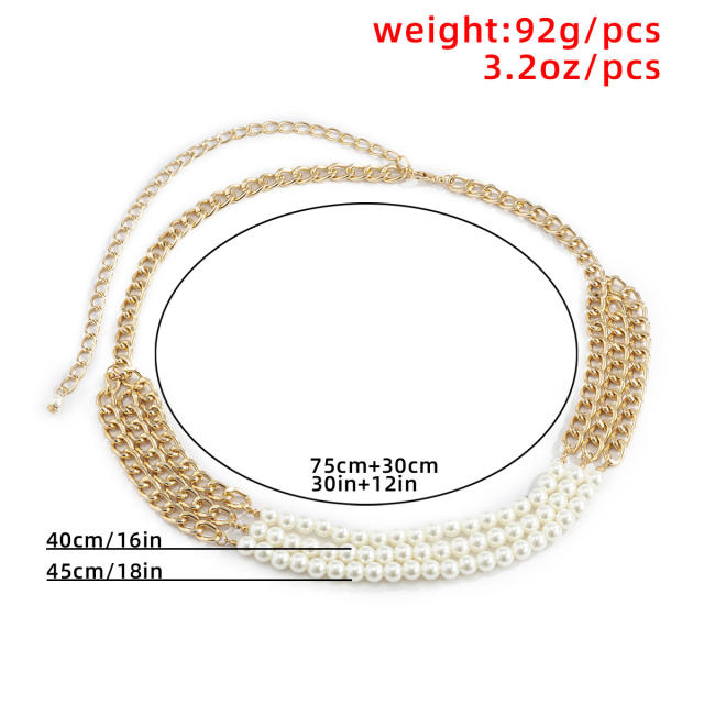 Hiphop faux pearl layer waist chain