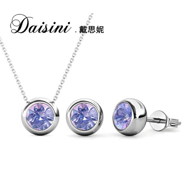 S925 crystal birthstone necklace set