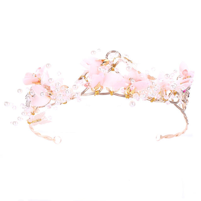 Pink flower butterfly crown headband for wedding