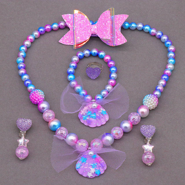 Mermaid shell imitation pearl jewelry set for kids