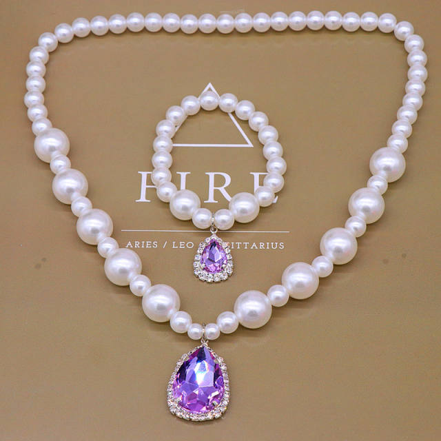 Faux pearl drop pendant jewelry set for kids