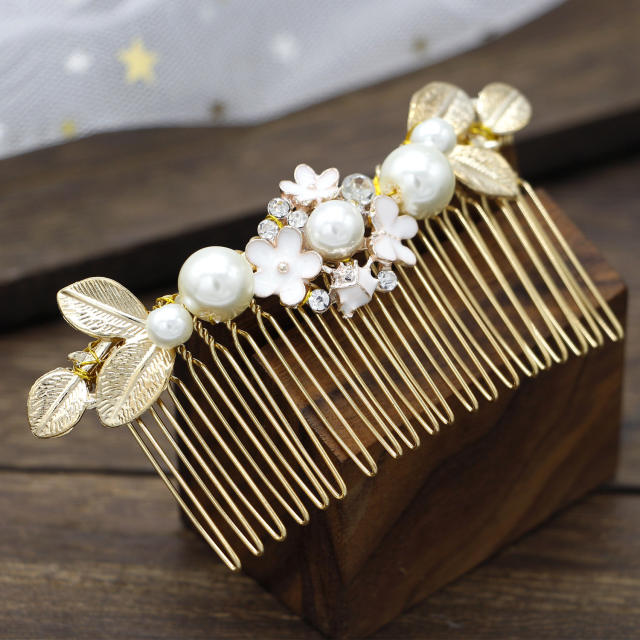 Luxury Pearl Diamond Flower bridal hair comb