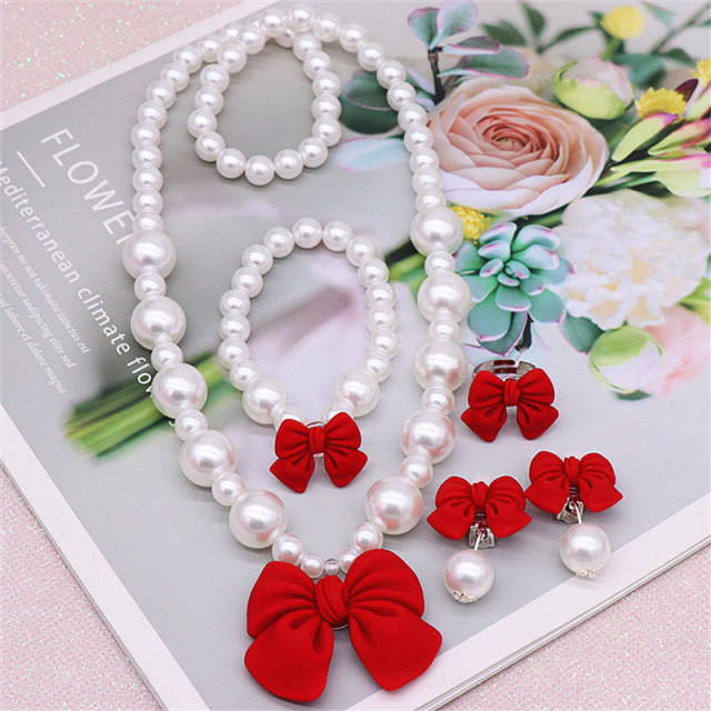 Cute bow faux pearl children jewelry set