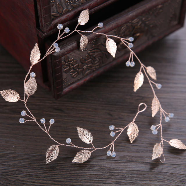 Metal leaf crystal beads hair vines
