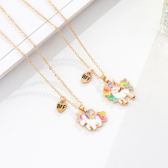 Unicorn pendant BFF necklace set for kids