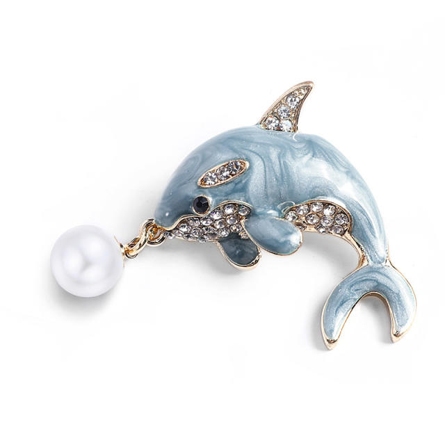 Pearl diamond dolphin popular brooch