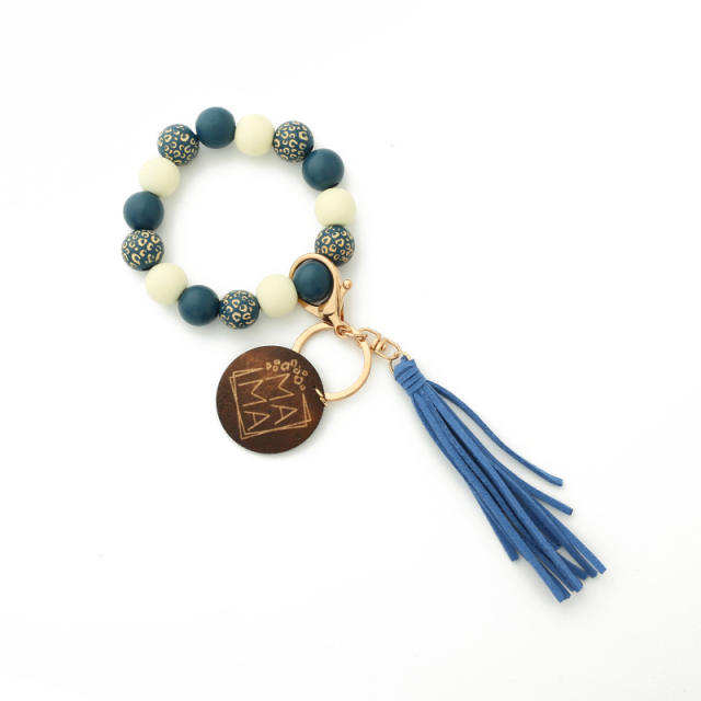 MAMA PU tassel beads bracelet keychain